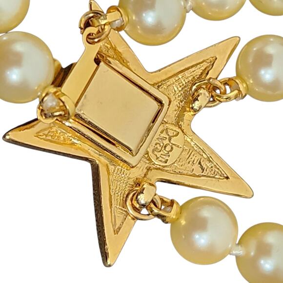 VTG JOAN RIVERS PEARL NECKLACE KNOTTED GOLD TONE STAR SIGNED CLASSIC GLAM LUXURY - Picture 4 of 8